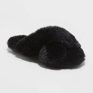 Brooklyn Crossband Fur Slippers - Cat & Jack - Black - size S (13/1) - new